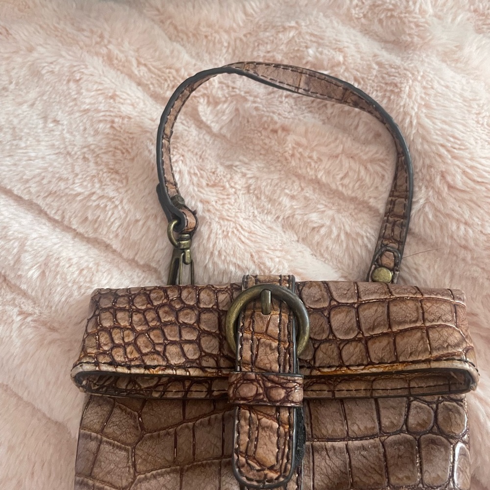 Brown Croc-Embossed Women’s Wristlet Bag